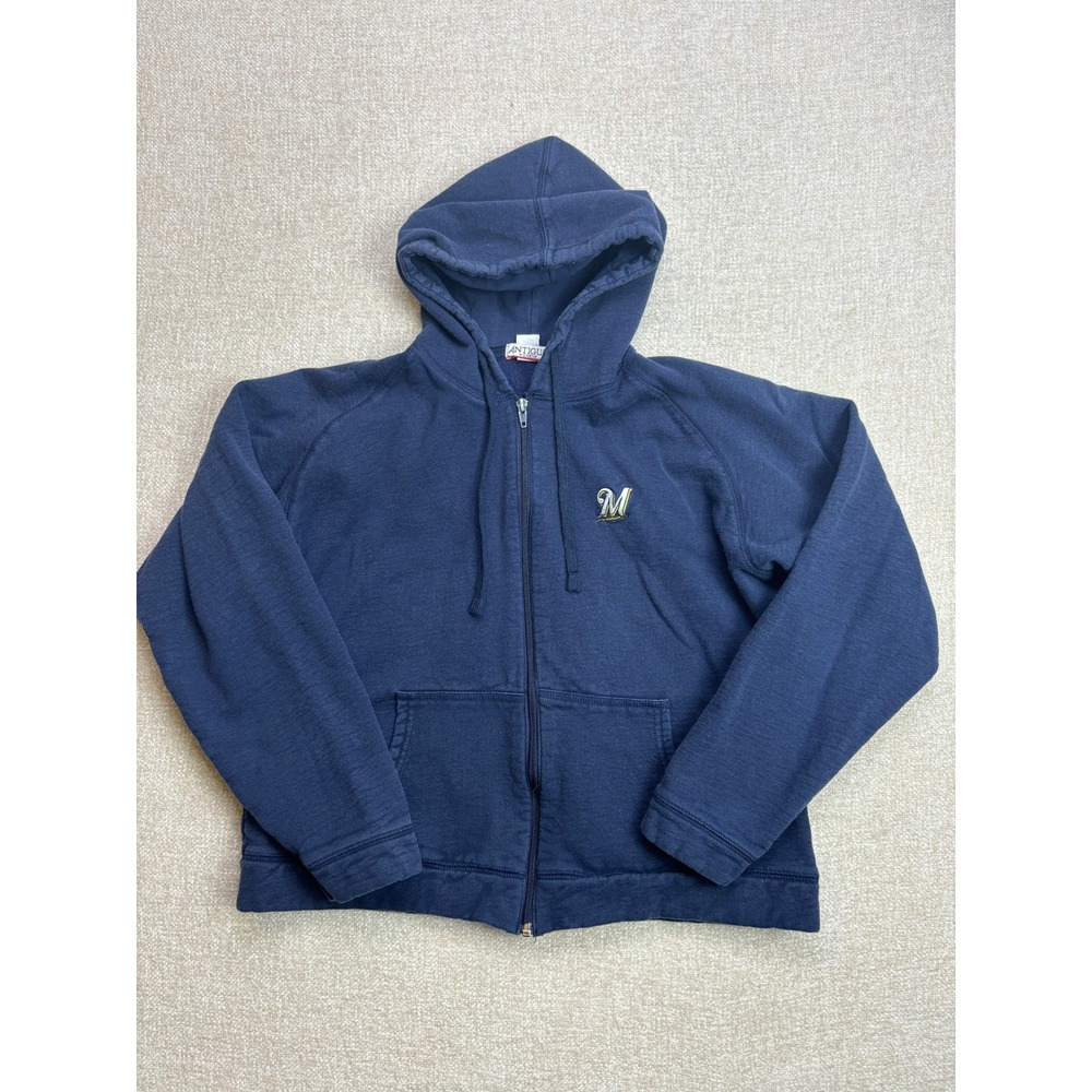 Antigua Milwaukee Brewers Navy Blue Full Zip Hoodie Sweatshirt Womens XL